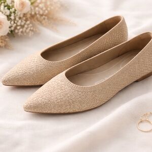 VIVAIA Woven Pointed Toe Flats Beige Neutral Comfortable Eco Chic